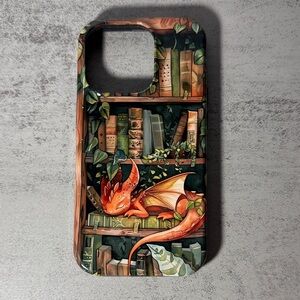 Sleeping dragon bookshelf iPhone 14 Pro phone case